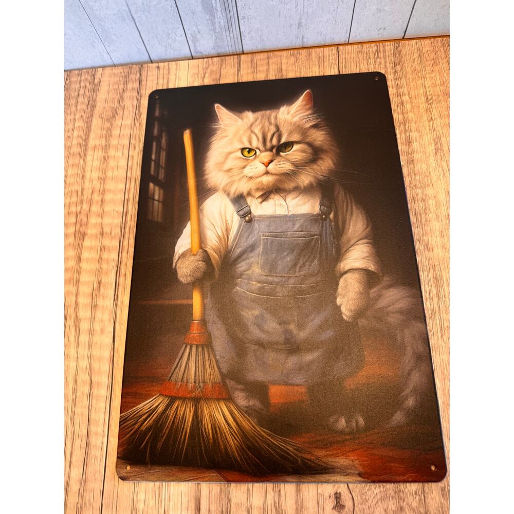 Cleaning Kitty Metal Sign Cute Cleaning Cat Metal Home Decor FAST SHIP